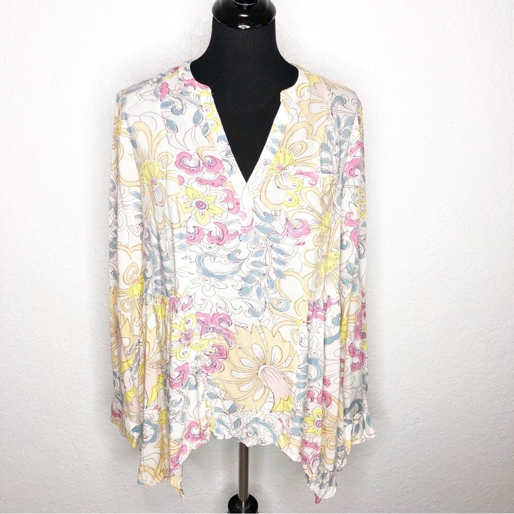 Anthropologie Maeve cream pink yellow floral popover top size 6